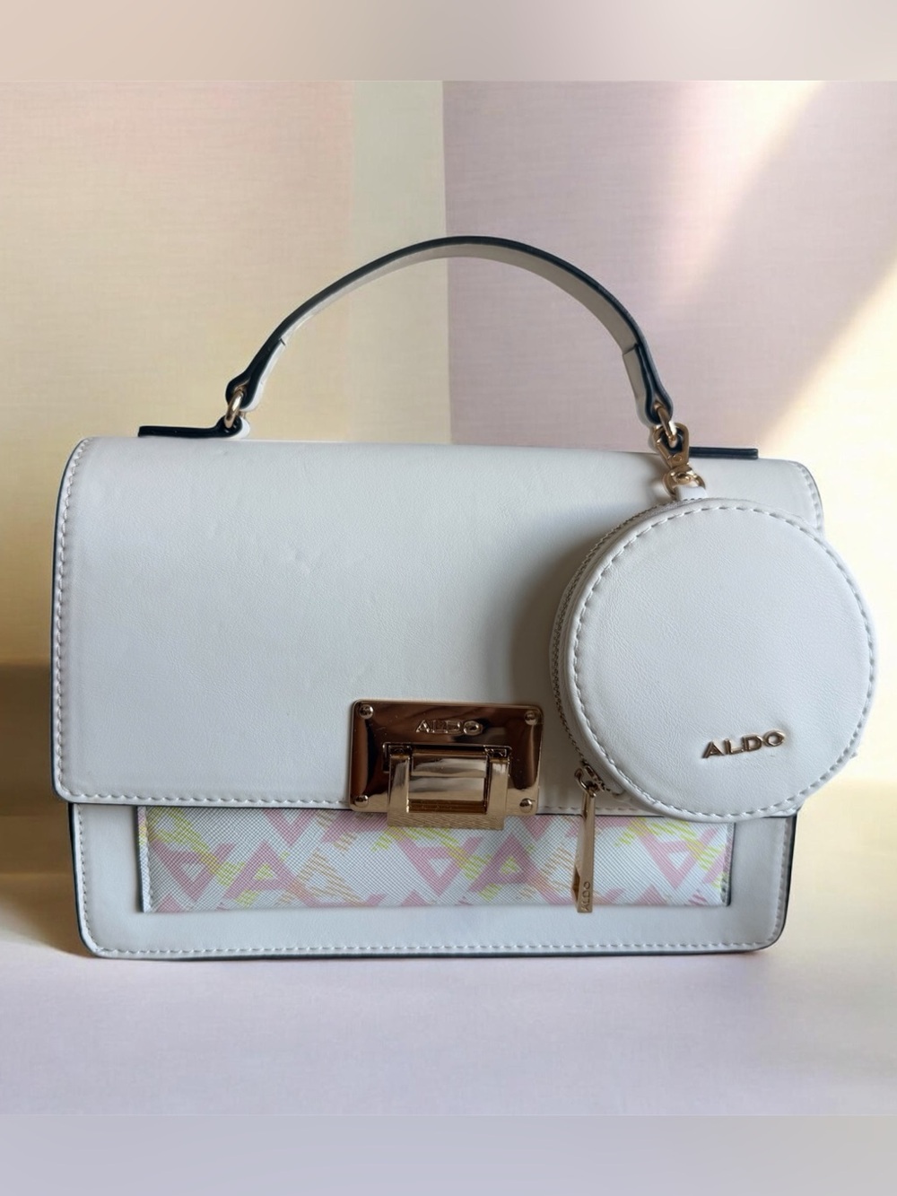 Aldo White Satchel with Pastel Accent and Coin Pouch
